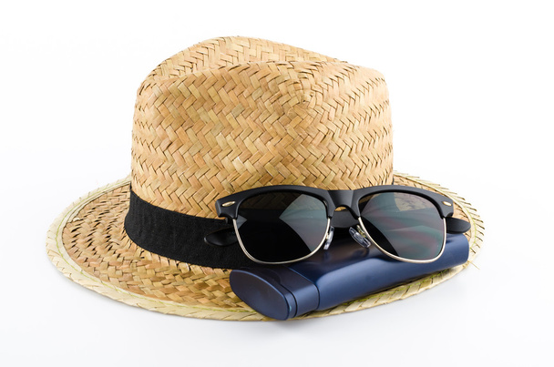 Hat, sunglasses and body lotion - Фото, зображення