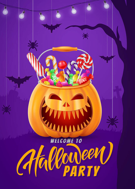 Halloween background, funny pumpkins. Greeting card for party and sale. Autumn holidays. Vector illustration EPS10. - Vettoriali, immagini