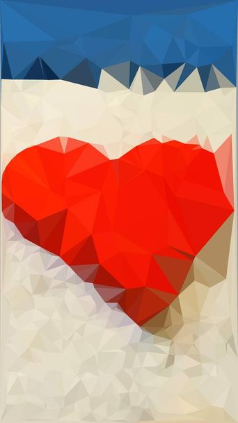 ярко-красное сердце со слезоточивыми капельками на белом и синем фоне, превращенное в узоры и узоры - Фото, изображение