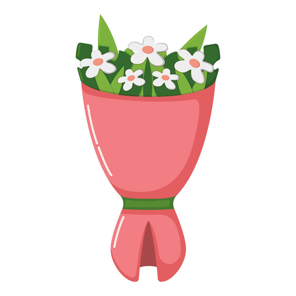 Beautiful design gift bouquet flower, concept icon wildflower, blossom floret flat vector illustration, isolated on white. Colorful lovely symbol. - Vector, Image