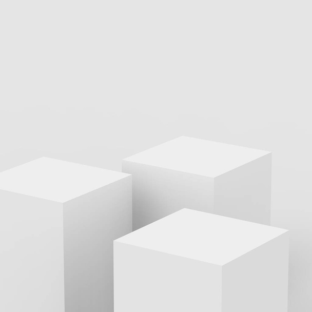 3Dグレーの白いキューブとボックスの表彰台 - 写真・画像