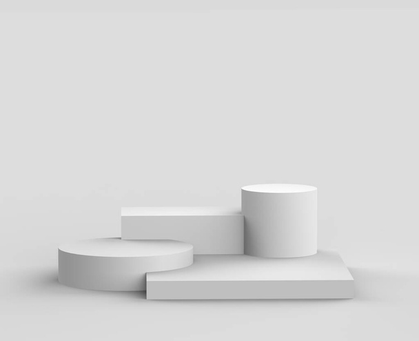 3d pódio cinza branco fundo estúdio mínimo. Abstrato 3d forma geométrica objeto ilustração render. Exibição de cosméticos e produtos de moda de beleza. - Foto, Imagem
