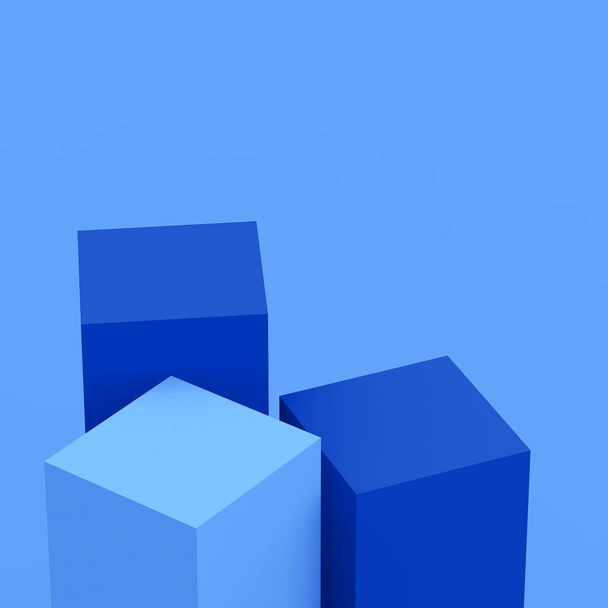 3d kék kockák négyzet dobogó minimális stúdió háttér. Absztrakt 3D geometriai alakú tárgy illusztráció render. Phantom kék szín.Display for technology Innovációs termék. - Fotó, kép