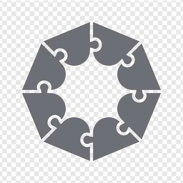 グレーのシンプルなアイコン多角形パズル。透明な背景に8枚の単純な八角形のパズル。フラットデザイン。ベクターイラスト｜EPS10.  - ベクター画像