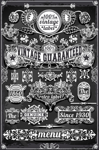 Vintage Hand Drawn Graphic Banners and Labels on Blackboard - Vector, afbeelding