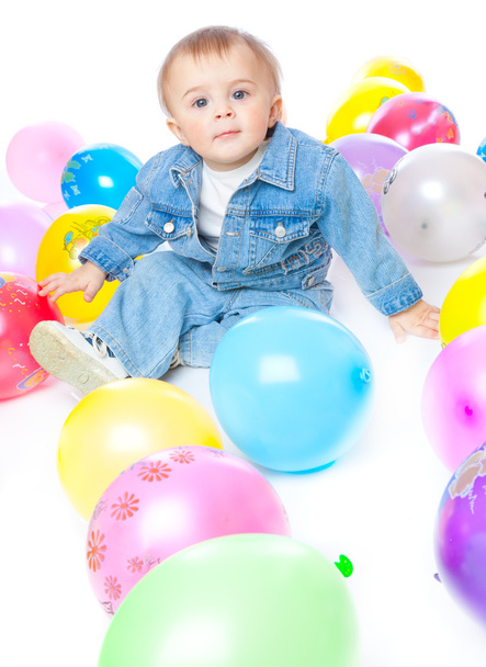 Little baby in balloons - Foto, afbeelding