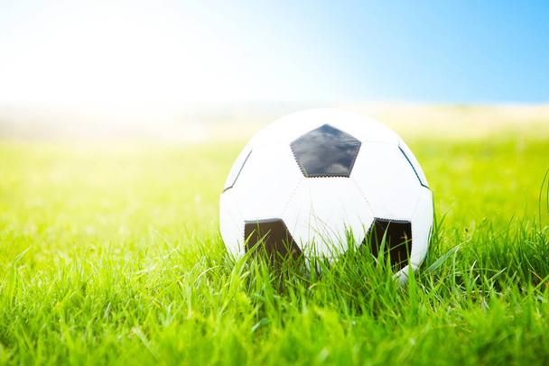 Soccer ball or football ball on green field - Fotografie, Obrázek
