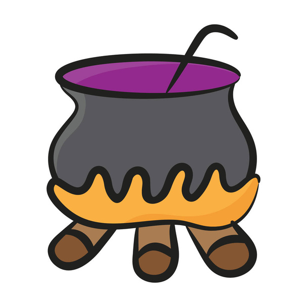 Hand drawn icon of cauldron, halloween cooking pot  - Vector, afbeelding