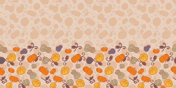 Тыквенная тыква Хэллоуин Осенняя рамка Граница бесшовный узор - Вектор,изображение