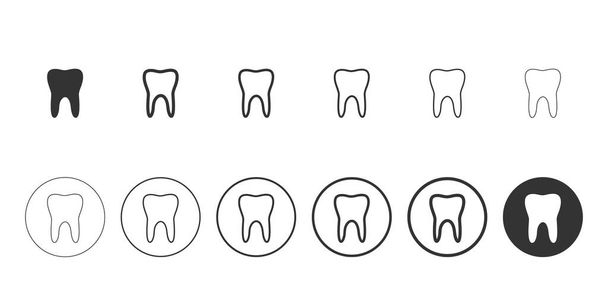 Diş. Düz ve doğrusal simgeler kümesi. Diş bakımı. Vektör illüstrasyonu - Vektör, Görsel