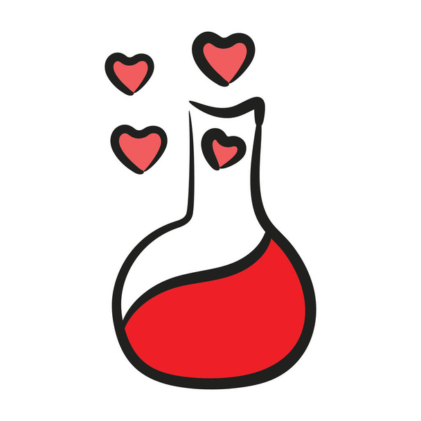 Heart with bottles, potion bottle in doodle style  - Vektor, obrázek