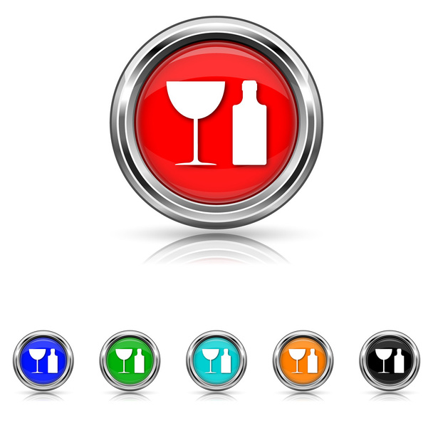 Bottle and glass icon - six colours set - Vector, Image