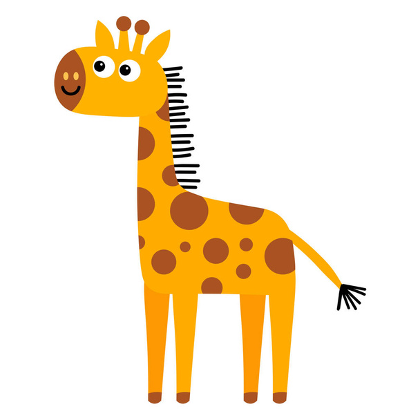 Cartoon schattige giraffe in platte stijl geïsoleerd op witte achtergrond. Kinderachtige stijl. Vectorillustratie.   - Vector, afbeelding