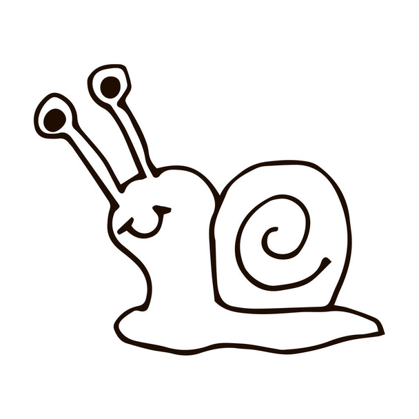 Cartoon doodle liniowy szczęśliwy ślimak izolowany na białym tle. Ilustracja wektora. - Wektor, obraz