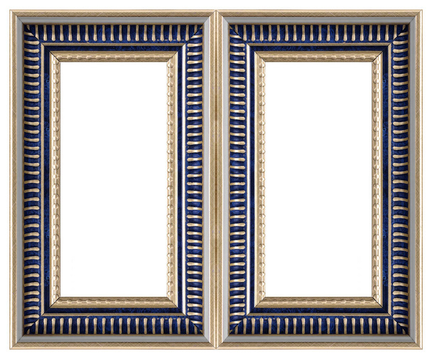 Doble marco dorado (díptico) para pinturas, espejos o fotos aisladas sobre fondo blanco - Foto, imagen