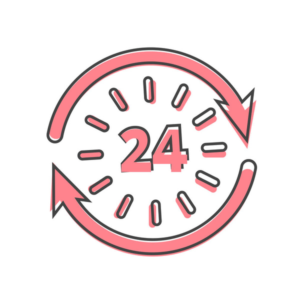 Vector hour icon. Support 24 hours a day. Round the clock cartoon style on white isolated background. Layers grouped for easy editing illustration. For your design. - Vector, Image