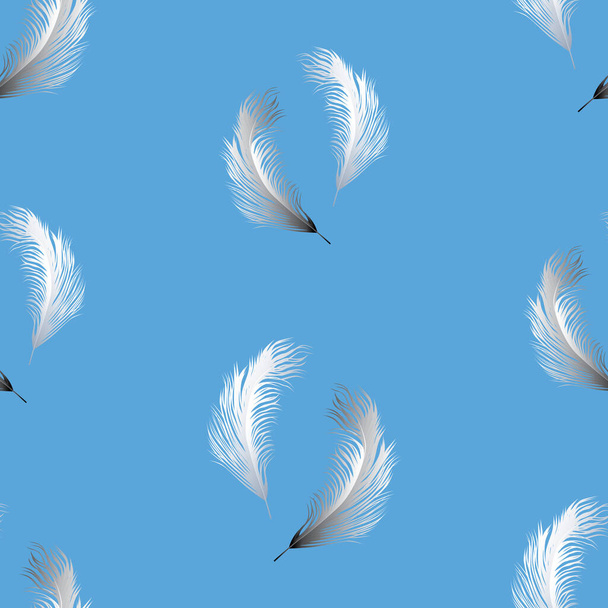 Seamless pattern with delicate feathers flying in sky - Vector, Image