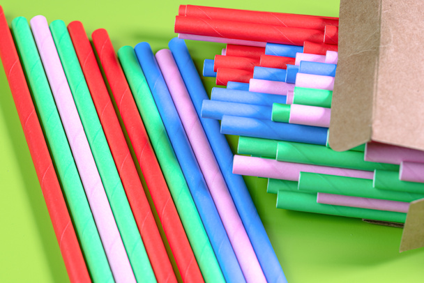 Biodegradable eco-friendly coloful paper straws bundled together used for drinks - Photo, Image