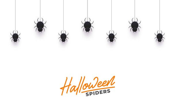 На Хэллоуин вешают пауков. Фон с надписями и черными пауками  - Вектор,изображение