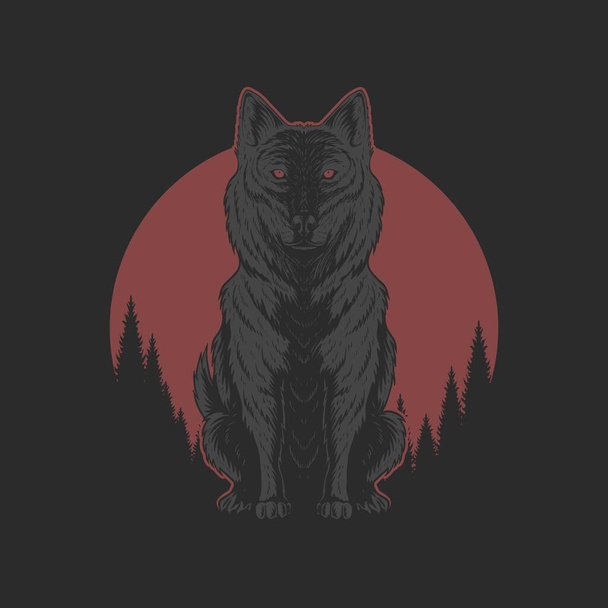 Wolf red moon illutration for your company or brand - Vector, Image