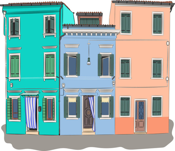 Старые красочные дома на острове Бурано. Венеция. - Вектор,изображение