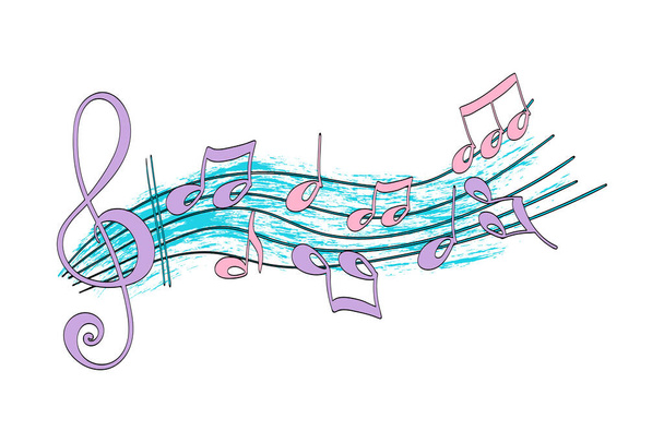 Vektor illusztráció egyszerű kézzel rajzolt zenei jegyzet design elem firka stílusban elszigetelt fehér alapon. - Vektor, kép