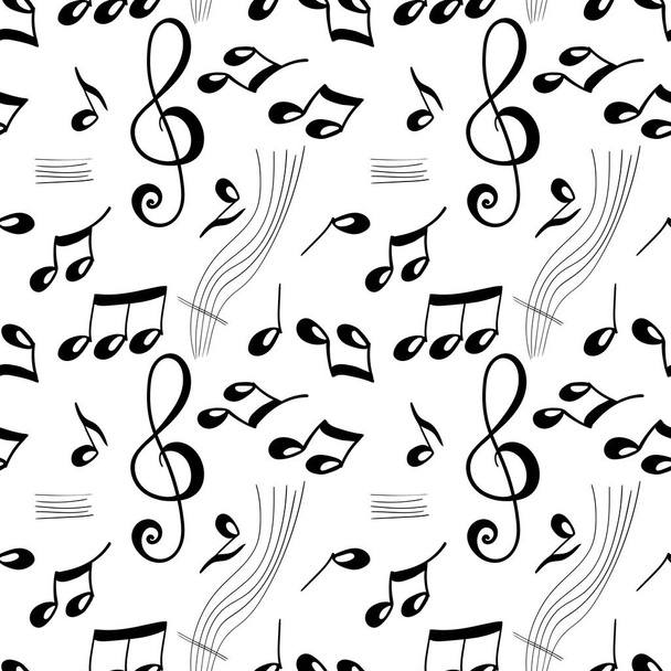 Vektorové ilustrace pozadí jednoduché ručně kreslené hudební poznámka designový prvek ve stylu doodle izolované na bílém pozadí. Bezproblémový vzor. - Vektor, obrázek