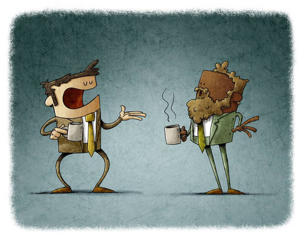 illustration of Two businessmen drink coffee while talking and making decisions. - Photo, Image