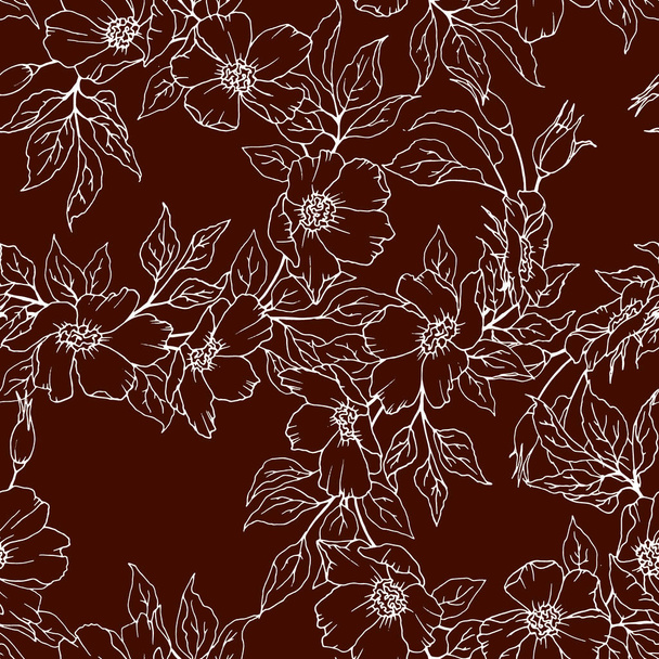 Безшовний візерунок з квітами і листям в однотонних кольорах, орнамент для шпалер і тканини, обгортка, скрапбукінг папір, для різних дизайнів
 - Вектор, зображення