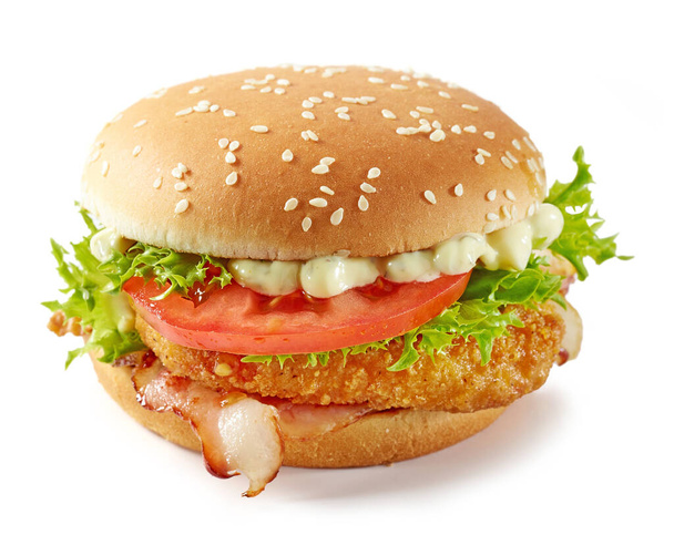 burger de poulet frais et savoureux isolé sur fond blanc - Photo, image