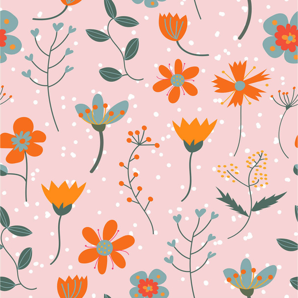 floral trendy seamless pattern. cute flowers scandinavian style print. vector happy illustration background. textile and stationery design. - Vector, Image