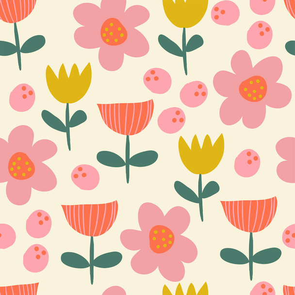 floral trendy seamless pattern. cute flowers scandinavian style print. vector happy illustration background. textile and stationery design. - Vector, Image