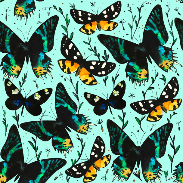 Watercolor seamless pattern with amazing tropical exotic butterflies.  - Fotografie, Obrázek
