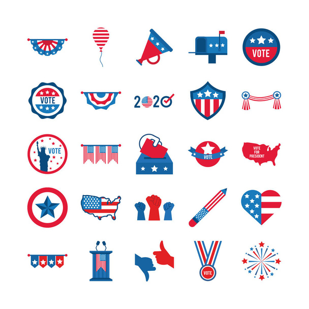 bundle of twenty five usa elections set collection icons - Vector, Image
