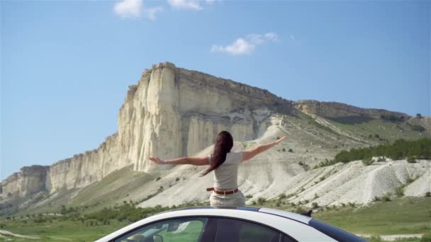 Femme heureuse en vacances de voiture d'été - Séquence, vidéo