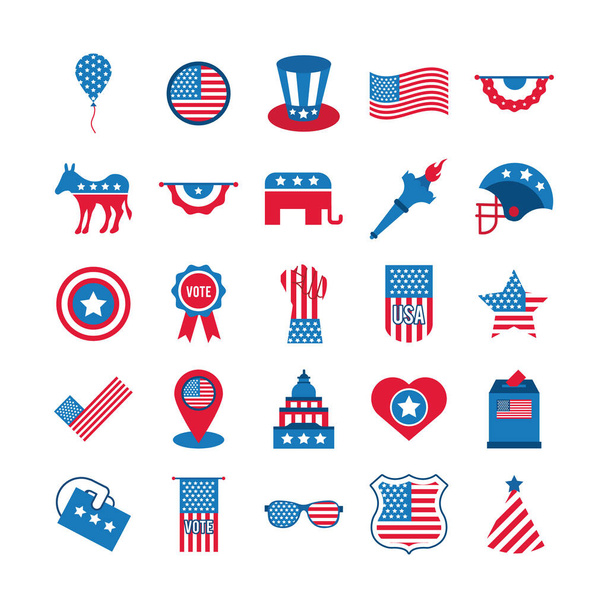 bundle of twenty five usa elections set icons - Vector, Image