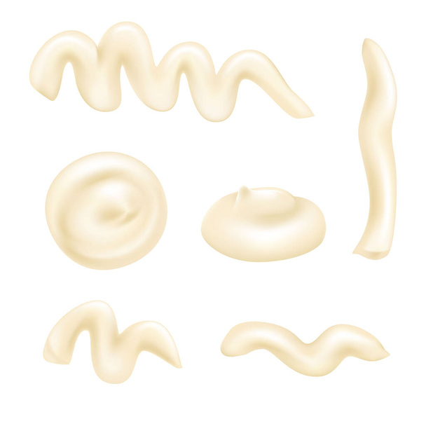 Set of white mayonnaise drops - Vector, Image