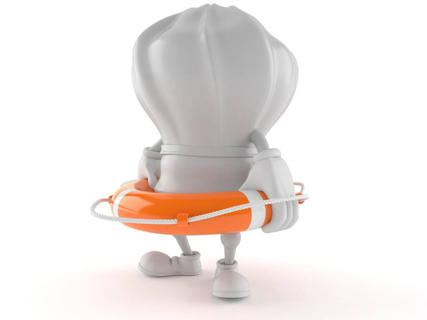 Персонаж шеф-кухаря, що тримає рятувальний жилет, ізольований на білому тлі. 3d ілюстрація
 - Фото, зображення