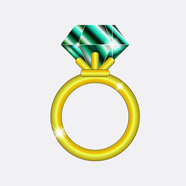 Golden ring with emerald - Vector, Image