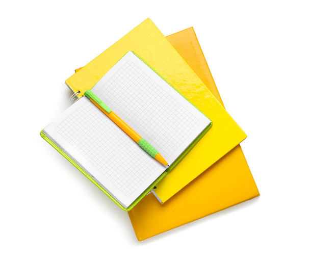 Notebooky a pero na bílém pozadí - Fotografie, Obrázek