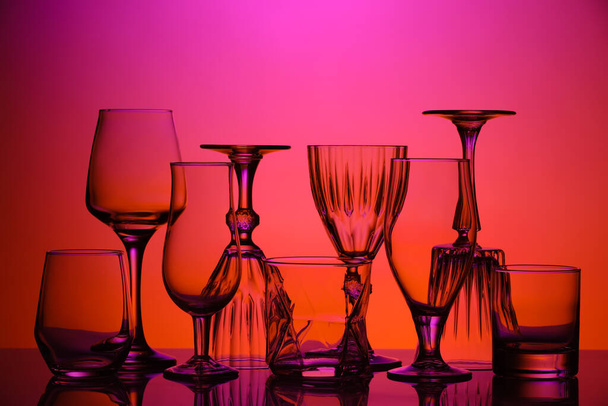Empty glasses on color background - Photo, Image