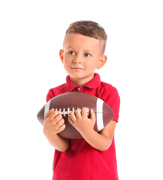 Little boy with rugby ball on white background - Photo, Image