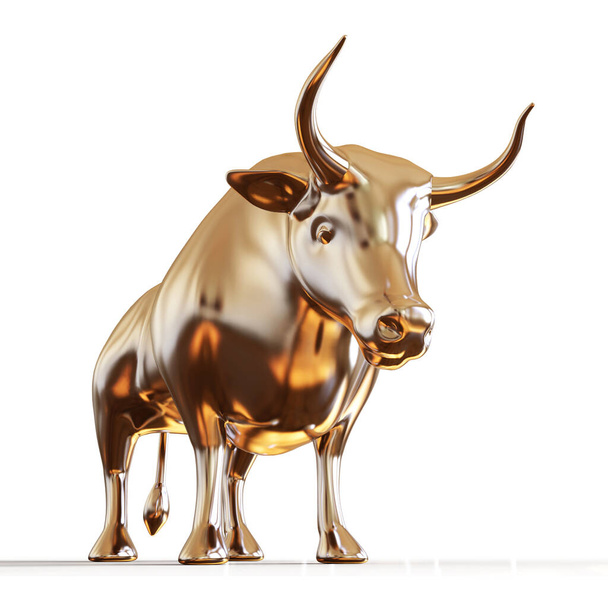 3D zlatý býk izolovaný na bílém pozadí. - Fotografie, Obrázek