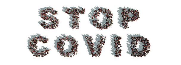 3d illustration of crowd forming a word, stop covid - Photo, Image