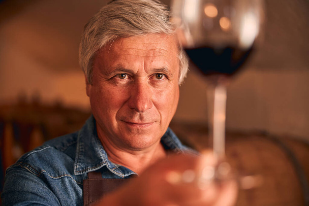 Handsome man holding glass of red wine - Foto, afbeelding
