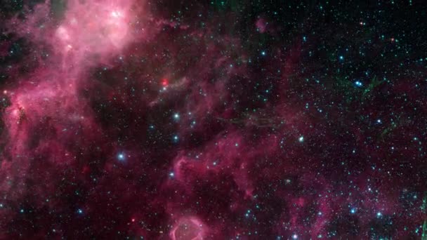 Űrrepülés egy csillagmezőbe a születési és halálcsillag zónában. 4K 3D Repülj át az űrgalaxison az univerzum szingularitás Big Bang térben. Absztrakt sci-fi videó űrrel, galaxisokkal, ködökkel, csillagokkal - Felvétel, videó