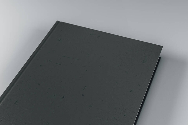 Empty closed black hardcover book.  Close up. Publish and info concept. Mock up, 3D Rendering - Фото, изображение