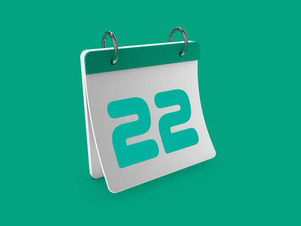 Elegante día calendario 3d vigésimo segundo 22. Ilustración 3d, representación 3d. - Foto, imagen