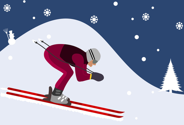 esquiador downhill nas montanhas
 - Vetor, Imagem