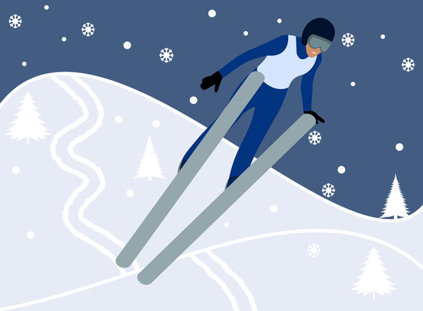 Esquiador haciendo saltos de esquí en la montaña
 - Vector, Imagen